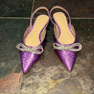 BARBIE Women’s sparkling bow pink glitter flats US 6